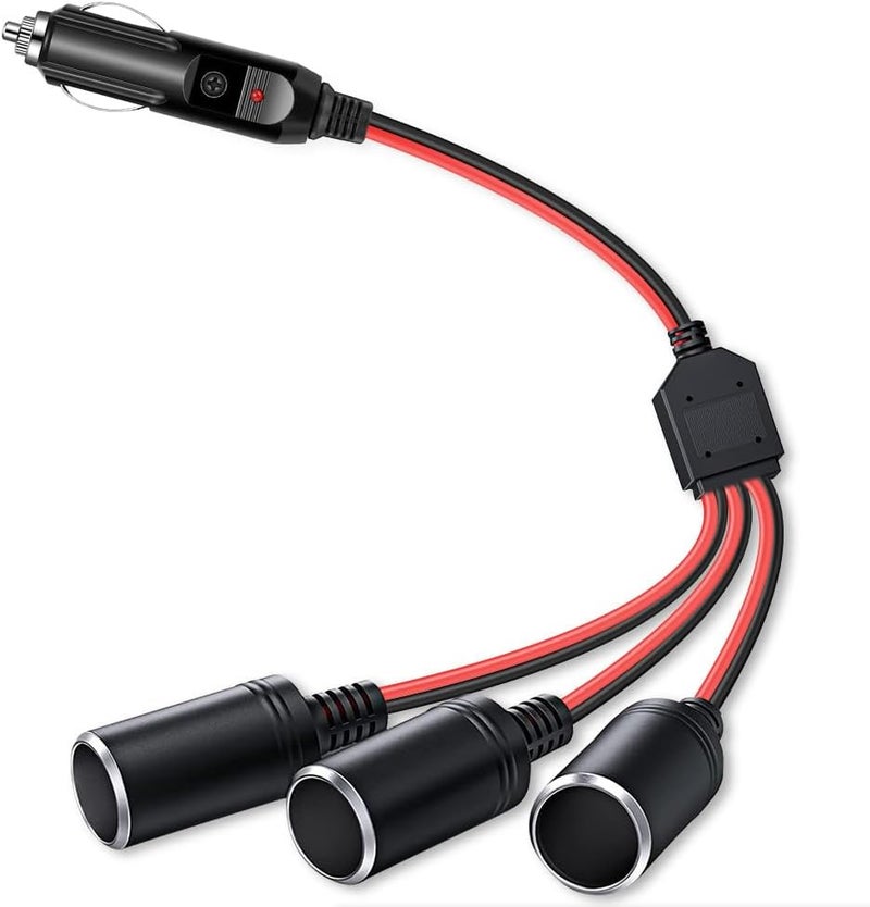 Herfair Car Cigarette Lighter Splitter,2-Socket Cigarette Lighter Adapter Extension Plug Cord Power Charger Port for DC 12V 24V Vehicle 2-Way Splitter on/Off Switch (1 to 3 Car Cigarette Lighter) - Image 1